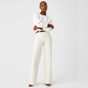 Spanx Seamed Front, Wide Leg Jeans Size 1X Petite 16 18 Ecru Off White Wash
